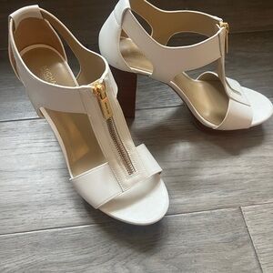 Michael Kors white Heeled Sandals with Gold Zipper